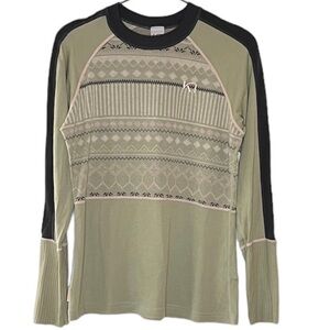 Kari Traa Perle Green Patterned Base Layer Top, Large